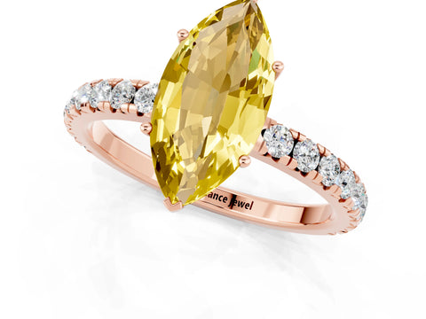Rose gold Marquise Cut Yellow Sapphire Pavé Solitaire Engagement Ring with Four-Prong Setting_13