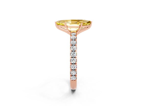 Rose gold Marquise Cut Yellow Sapphire Pavé Solitaire Engagement Ring with Four-Prong Setting