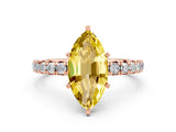 Rose gold Marquise Cut Yellow Sapphire Pavé Solitaire Ring with Round Band and Prong Setting_12