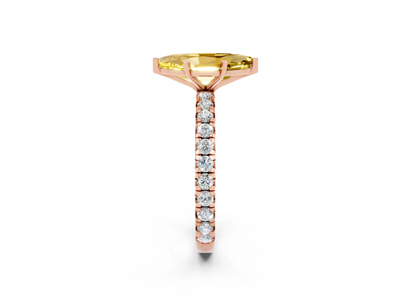 Rose gold Marquise Cut Yellow Sapphire Pavé Solitaire Ring with Round Band and Prong Setting