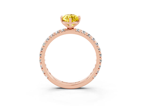 Rose gold Marquise Cut Yellow Sapphire Pavé Solitaire Ring with Round Band and Prong Setting