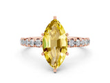 Rose gold Marquise Cut Yellow Sapphire Pavé Solitaire Ring with Round Band and Prong Setting_24
