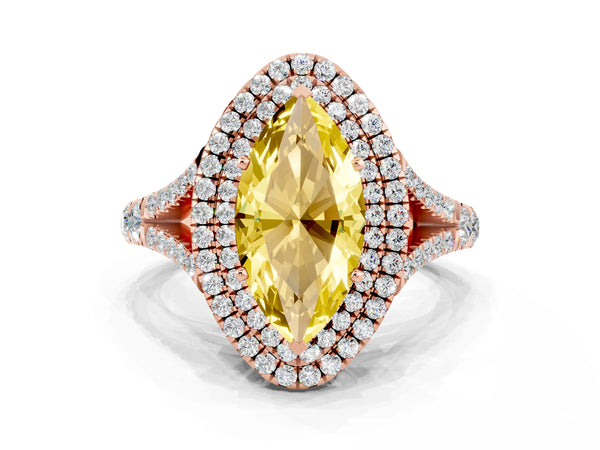Rose gold Marquise Cut Yellow Sapphire Pavé Split Shank Double Halo Engagement Ring
