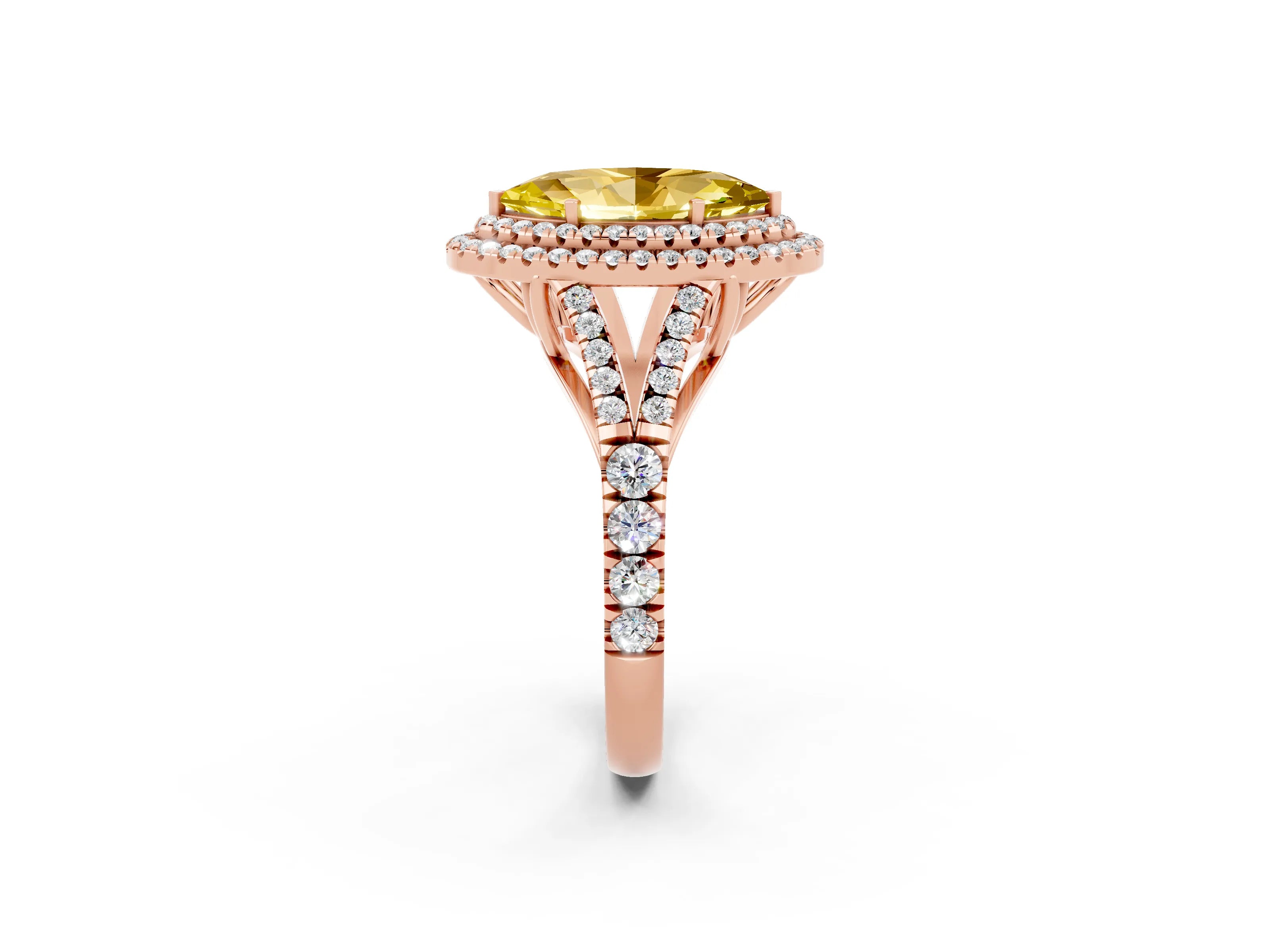 Rose gold Marquise Cut Yellow Sapphire Pavé Split Shank Double Halo Engagement Ring_2