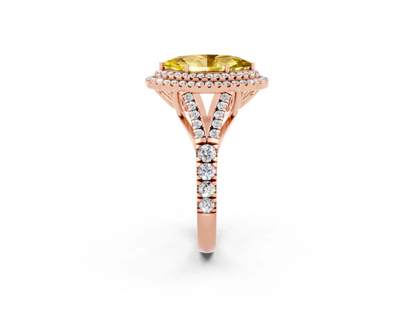 Rose gold Marquise Cut Yellow Sapphire Pavé Split Shank Double Halo Engagement Ring