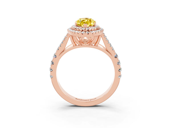 Rose gold Marquise Cut Yellow Sapphire Pavé Split Shank Double Halo Engagement Ring