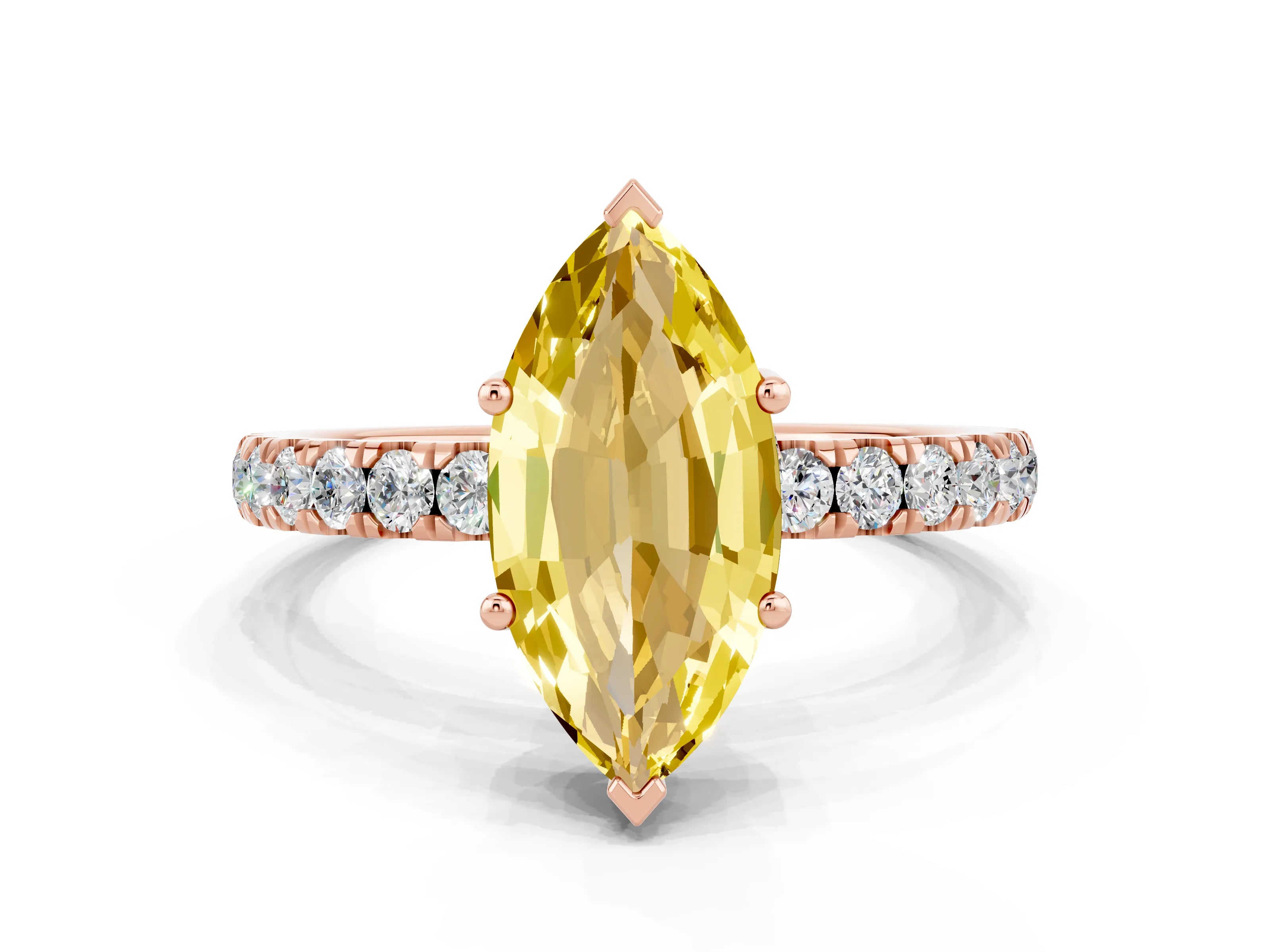 Rose gold Marquise Cut Yellow Sapphire Pave Band Solitaire Ring with Four-Prong Setting_12