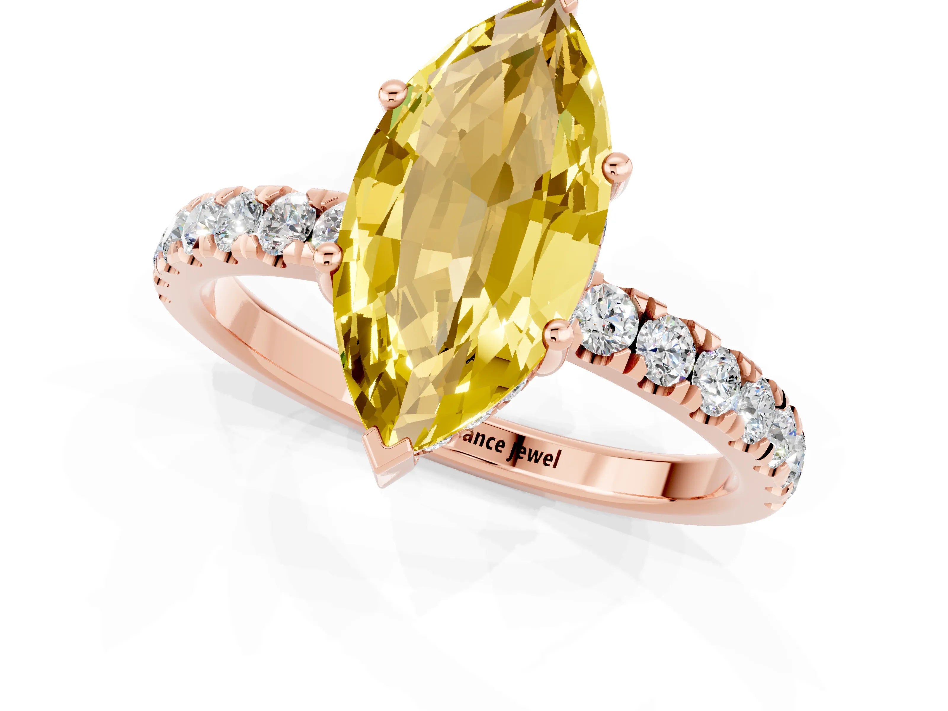 Rose gold Marquise Cut Yellow Sapphire Pave Band Solitaire Ring with Four-Prong Setting_13