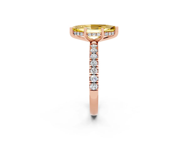 Rose gold Marquise Cut Yellow Sapphire Pave Band Solitaire Ring with Round  and Prong Setting
