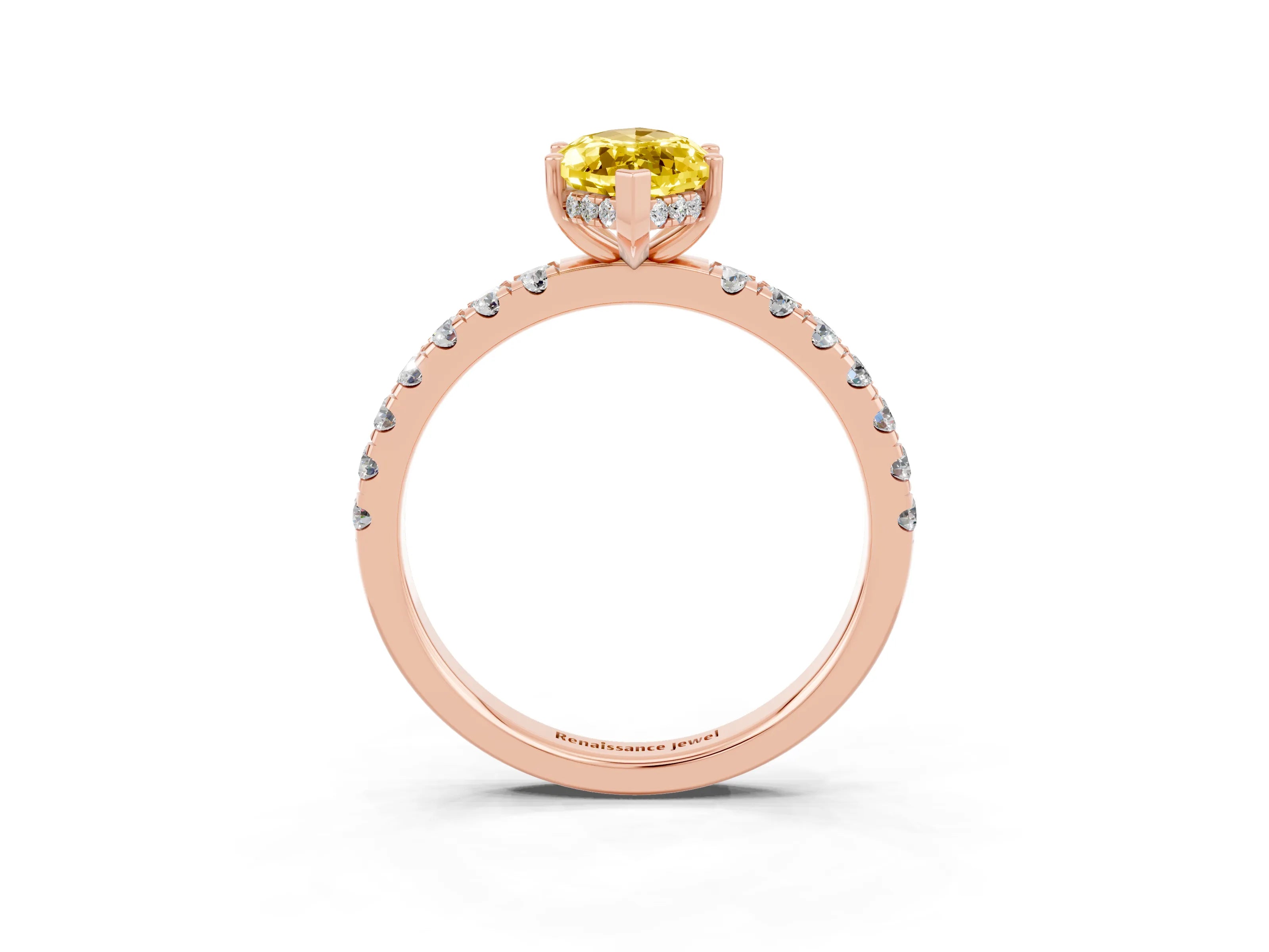 Rose gold Marquise Cut Yellow Sapphire Pave Band Solitaire Ring with Four-Prong Setting_15