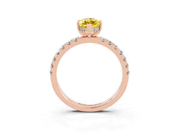Rose gold Marquise Cut Yellow Sapphire Pave Band Solitaire Ring with Round  and Prong Setting
