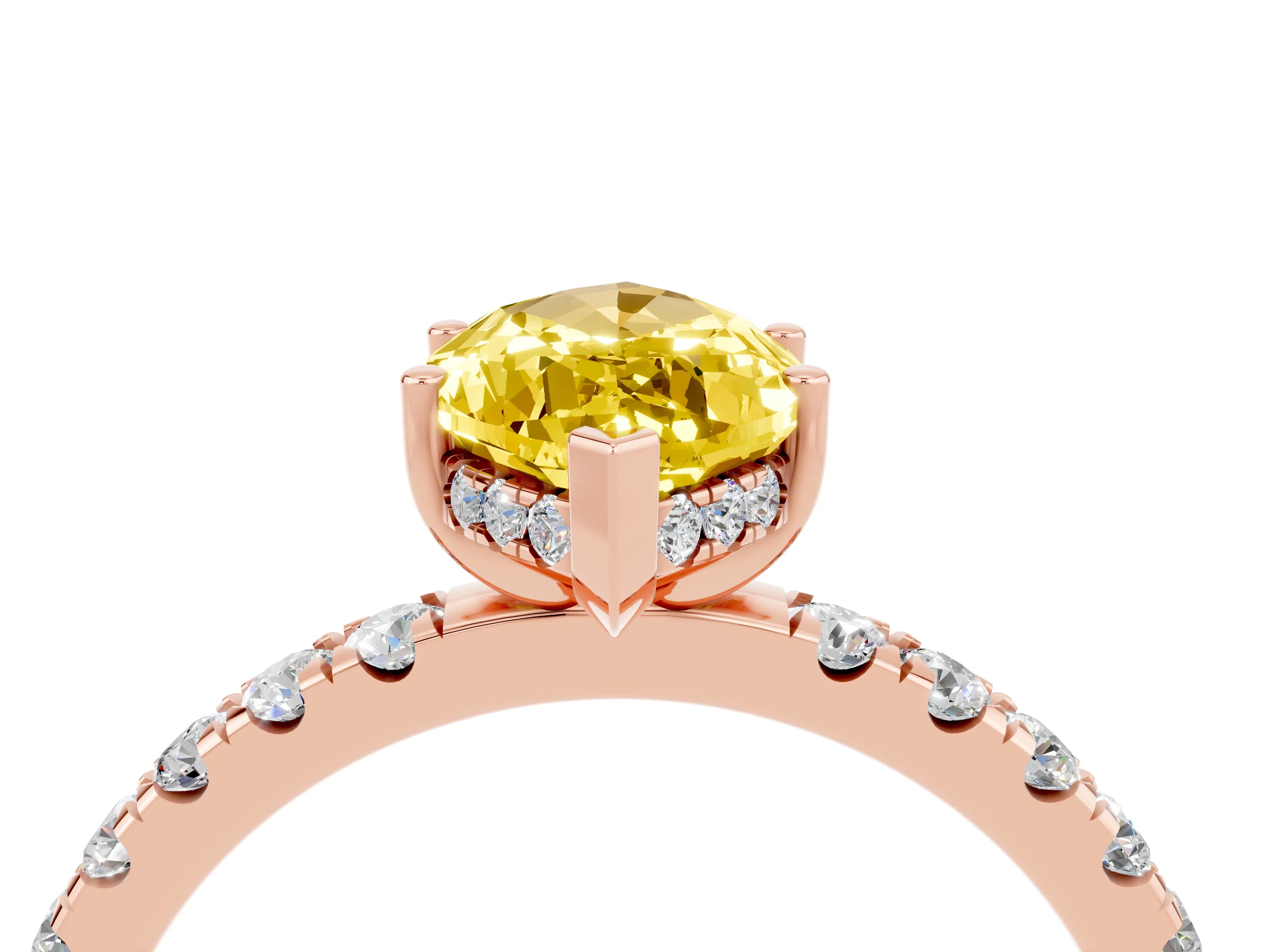 Rose gold Marquise Cut Yellow Sapphire Pave Band Solitaire Ring with Four-Prong Setting_16