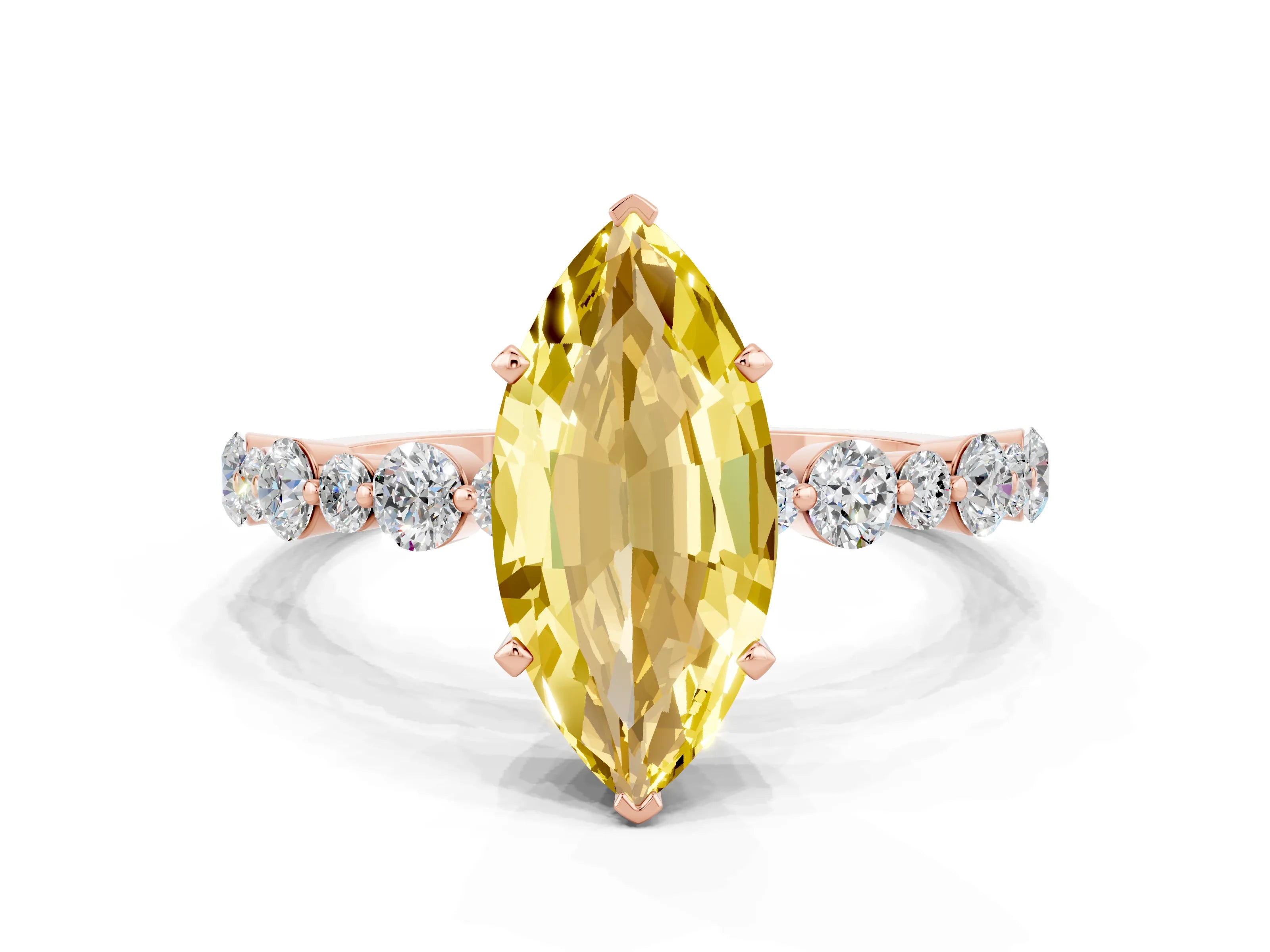 Rose gold Marquise Cut Yellow Sapphire Prong Set Engagement Ring with Pavé Band_12