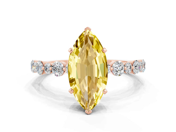 Rose gold Marquise Cut Yellow Sapphire Prong Set Engagement Ring with Pavé Band