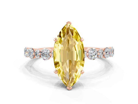 Rose gold Marquise Cut Yellow Sapphire Prong Set Engagement Ring with Pavé Band_12