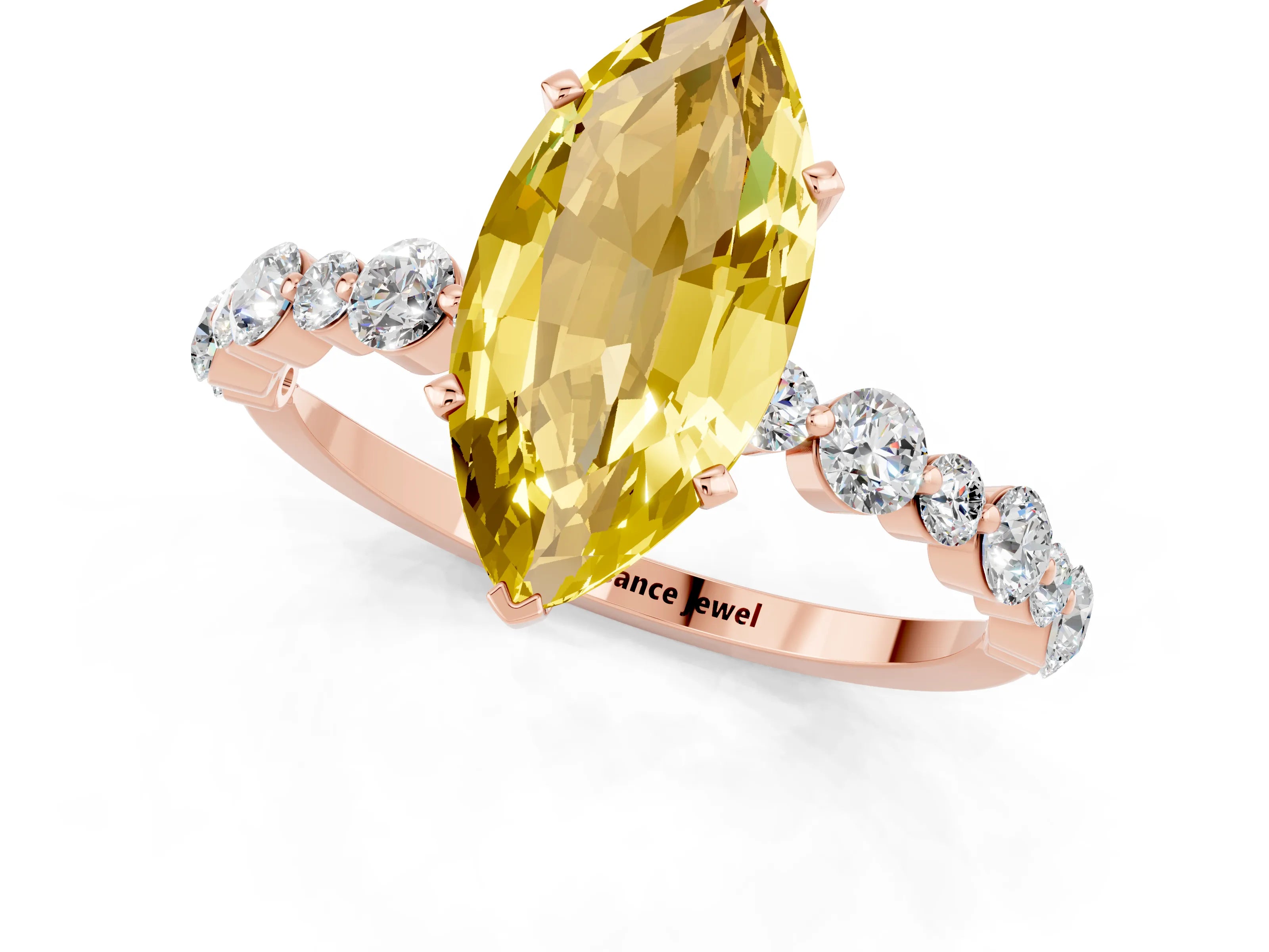Rose gold Marquise Cut Yellow Sapphire Prong Set Engagement Ring with Pavé Band_13