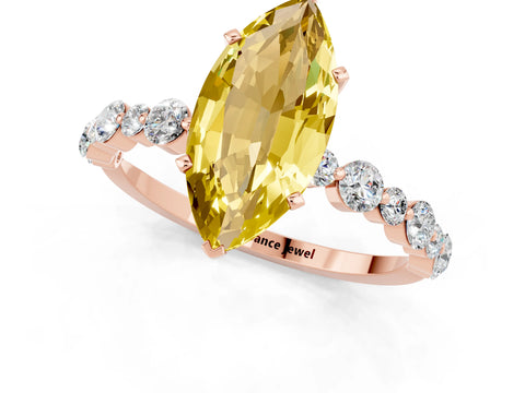 Rose gold Marquise Cut Yellow Sapphire Prong Set Engagement Ring with Pavé Band_13