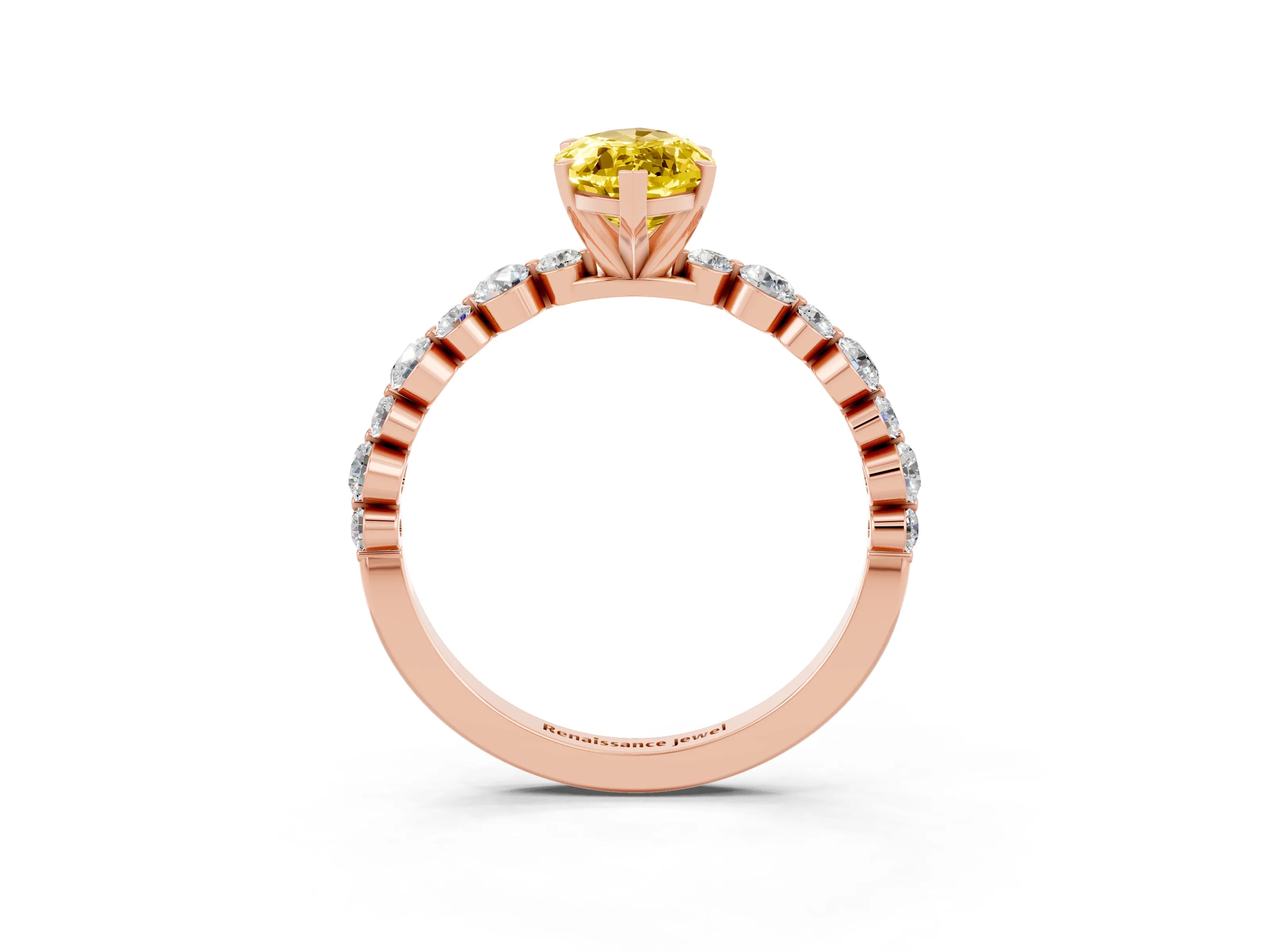 Rose gold Marquise Cut Yellow Sapphire Prong Set Engagement Ring with Pavé Band_15