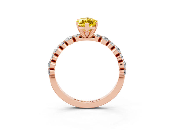 Rose gold Marquise Cut Yellow Sapphire Prong Set Engagement Ring with Pavé Band