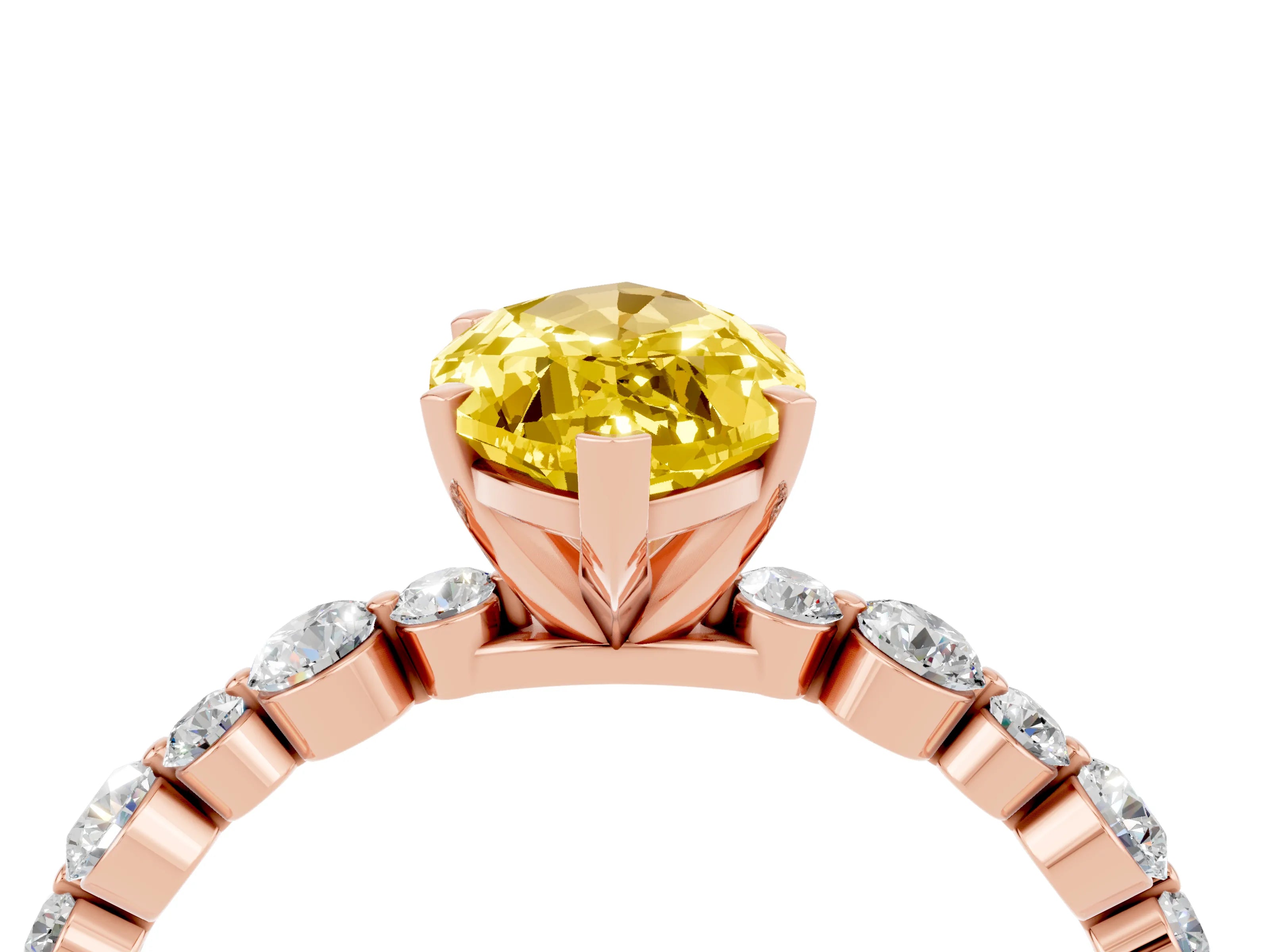 Rose gold Marquise Cut Yellow Sapphire Prong Set Engagement Ring with Pavé Band_16