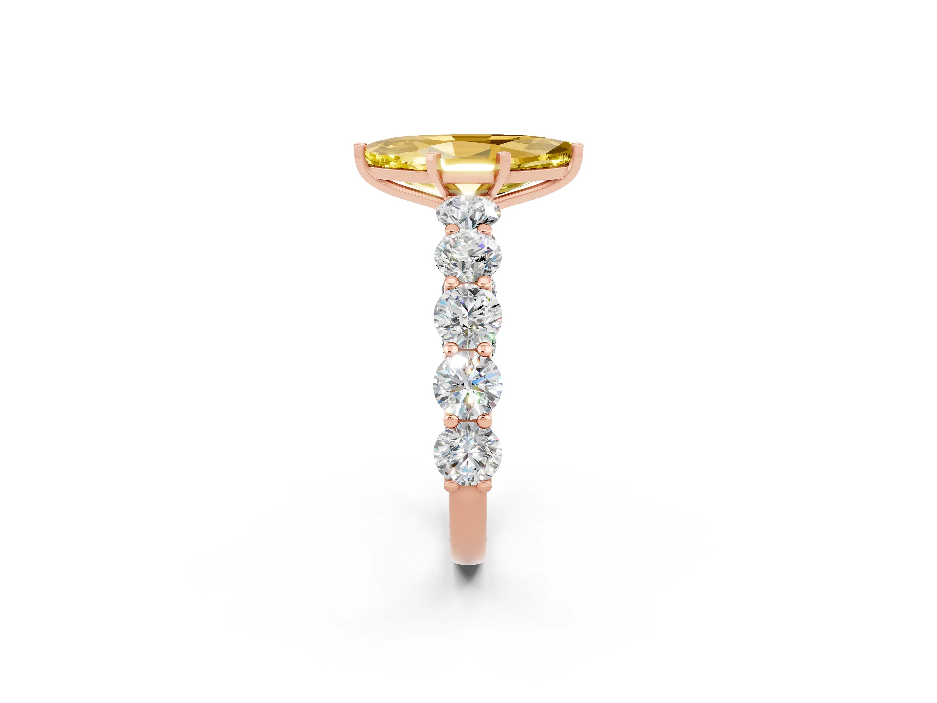 Rose gold Marquise Cut Yellow Sapphire Prong Setting with Side Stones on a Pave Band_26