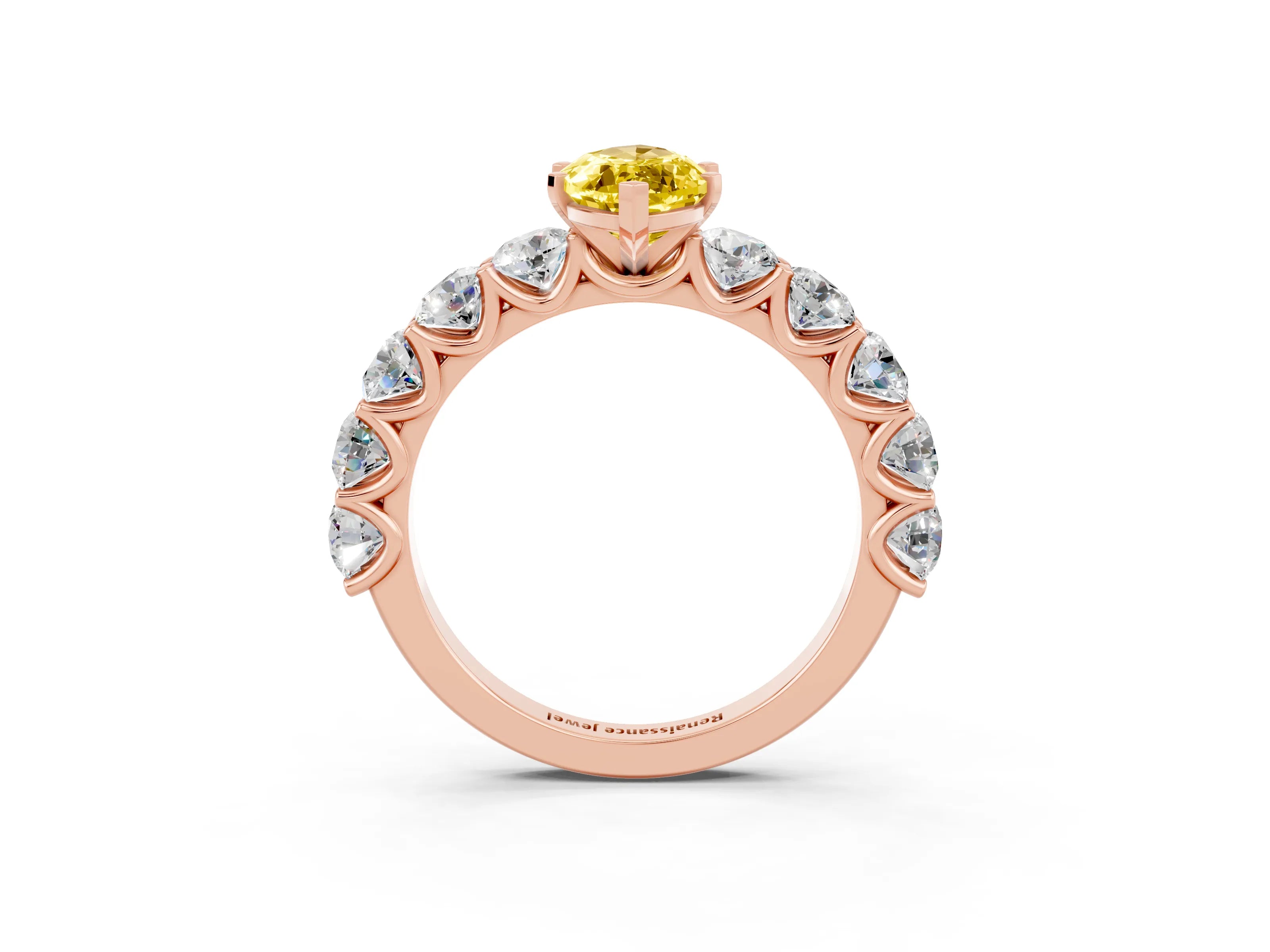 Rose gold Marquise Cut Yellow Sapphire Prong Setting with Side Stones on a Pave Band_27