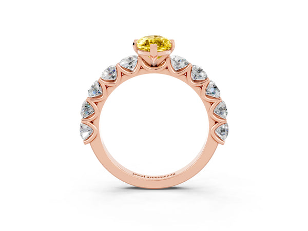 Rose gold Marquise Cut Yellow Sapphire Prong Setting with Side Stones on a Pave Band