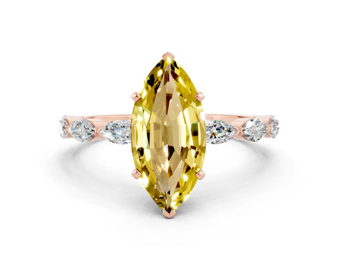 Rose gold Marquise Cut Yellow Sapphire Ring with Marquise Side Stones and Prong Setting_12