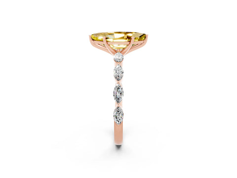 Rose gold Marquise Cut Yellow Sapphire Ring with Marquise Side Stones and Prong Setting_14