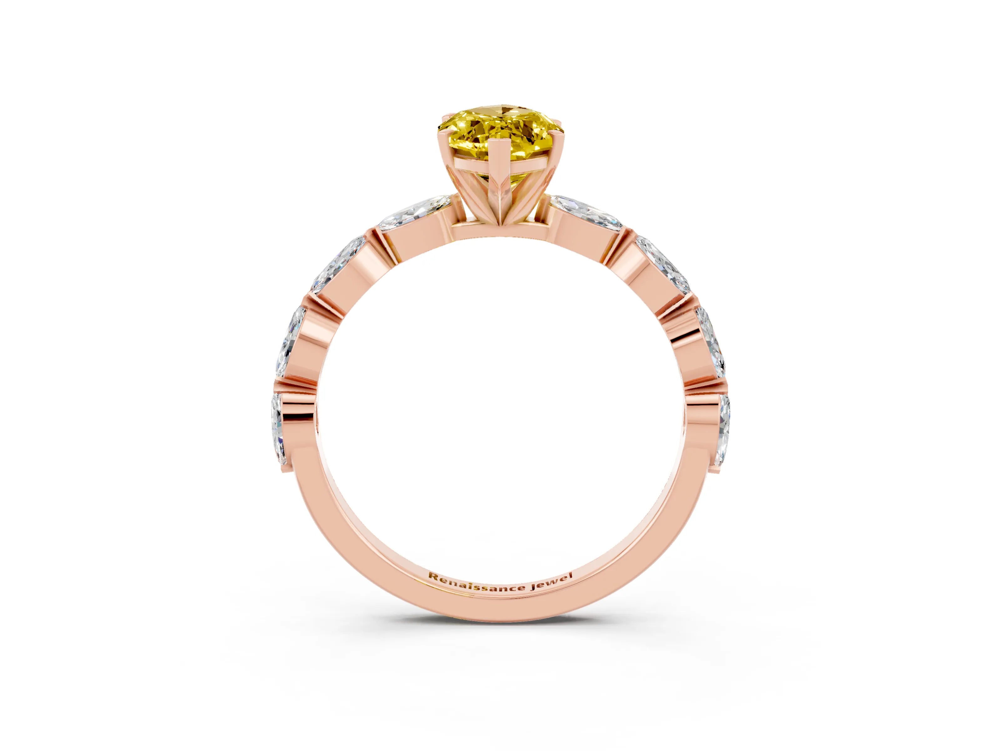 Rose gold Marquise Cut Yellow Sapphire Ring with Marquise Side Stones and Prong Setting_15