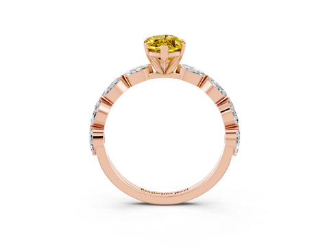 Rose gold Marquise Cut Yellow Sapphire Ring with Marquise Side Stones and Prong Setting_15