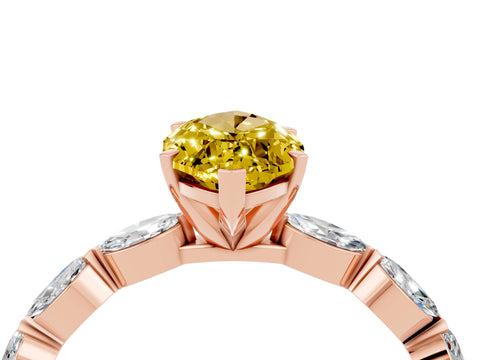 Rose gold Marquise Cut Yellow Sapphire Ring with Marquise Side Stones and Prong Setting_16