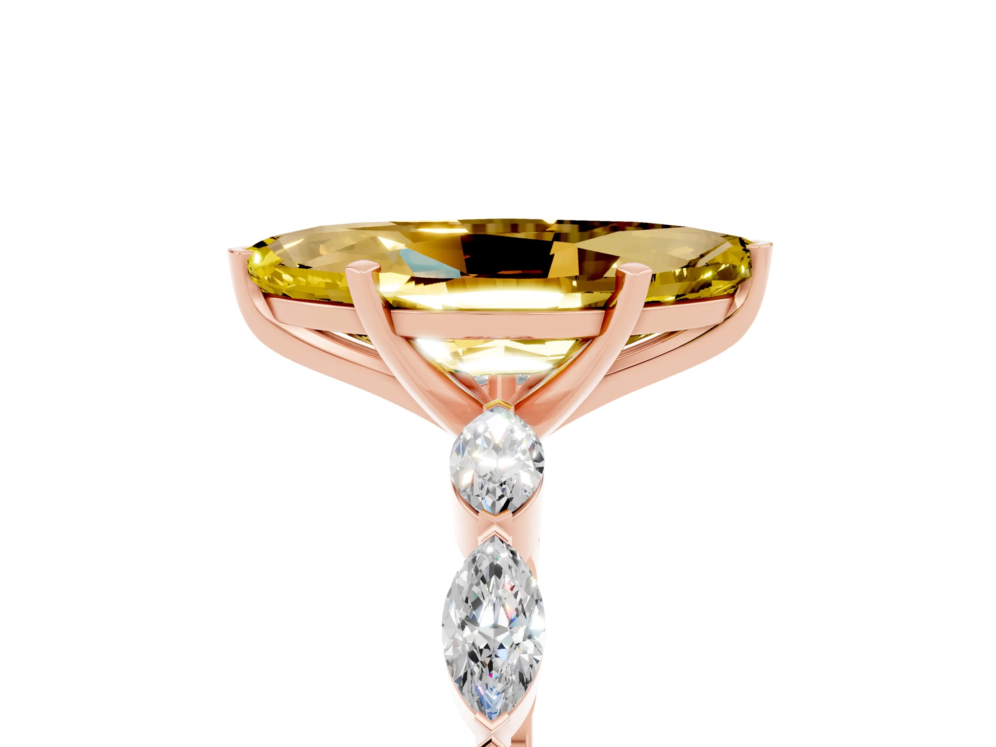 Rose gold Marquise Cut Yellow Sapphire Ring with Marquise Side Stones and Prong Setting_17