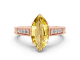 Rose gold Marquise Cut Yellow Sapphire Ring with Milgrain Pavé Band and Four-Prong Setting_36