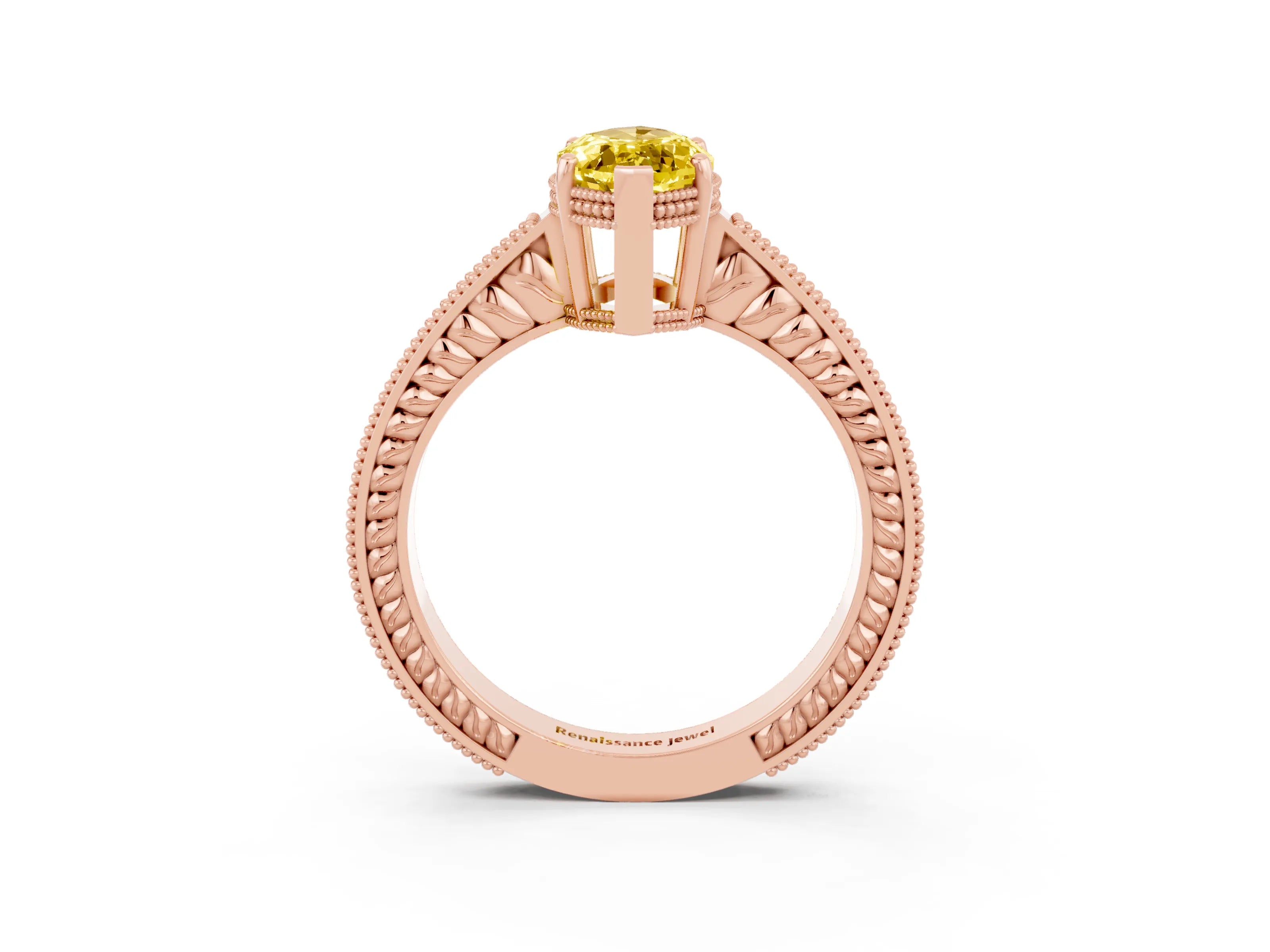 Rose gold Marquise Cut Yellow Sapphire Ring with Milgrain Pavé Band and Four-Prong Setting_39
