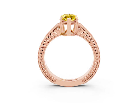 Rose gold Marquise Cut Yellow Sapphire Ring with Milgrain Pavé Band and Four-Prong Setting_39