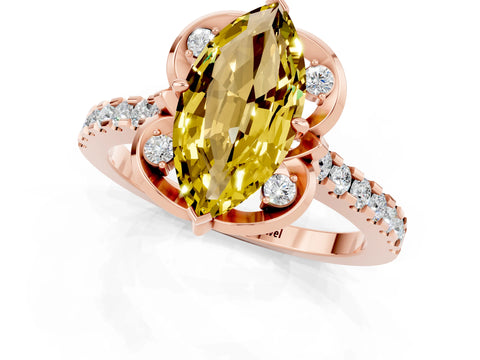 Rose gold Marquise Cut Yellow Sapphire Ring with Pavé Band and Floral Prong Setting_1