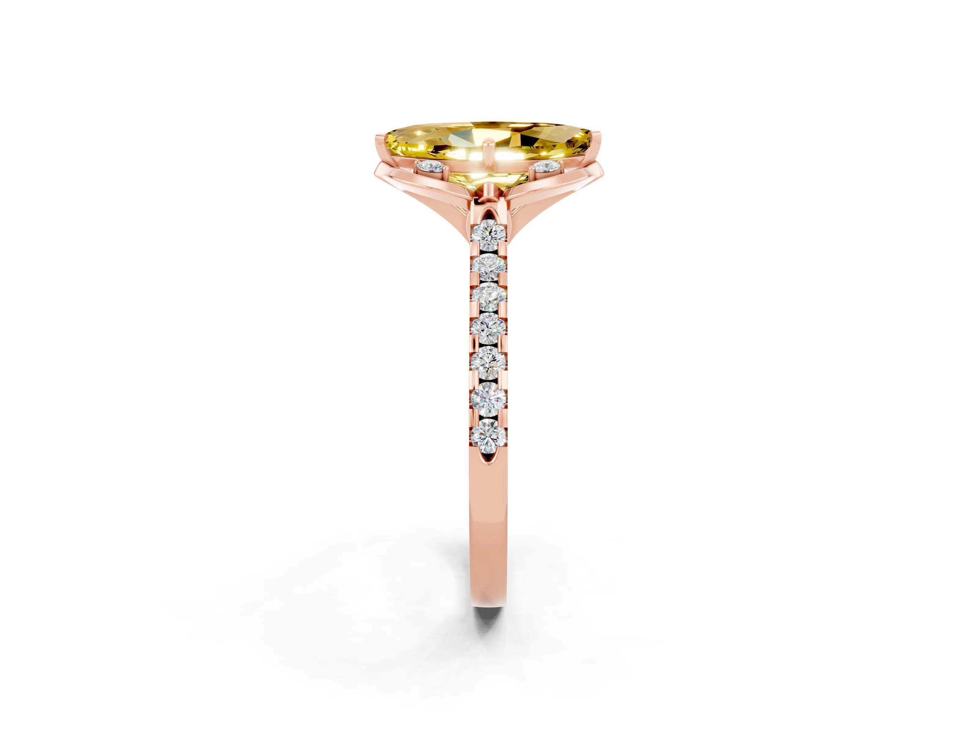 Rose gold Marquise Cut Yellow Sapphire Ring with Pavé Band and Floral Prong Setting_2