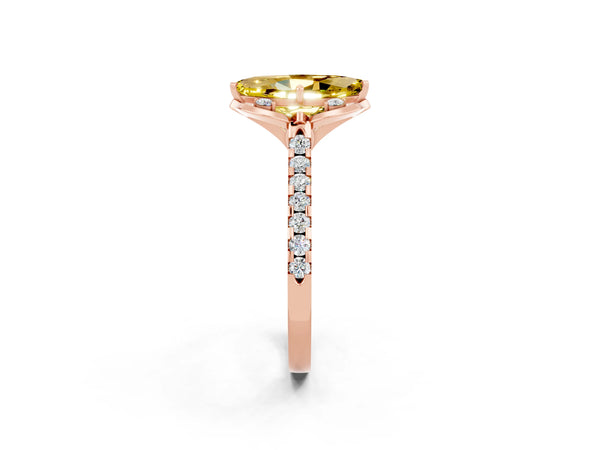 Rose gold Marquise Cut Yellow Sapphire Ring with Pavé Band and Floral Prong Setting
