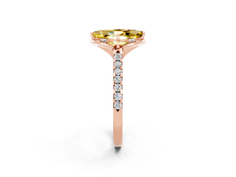 Rose gold Marquise Cut Yellow Sapphire Ring with Pavé Band and Floral Prong Setting_2