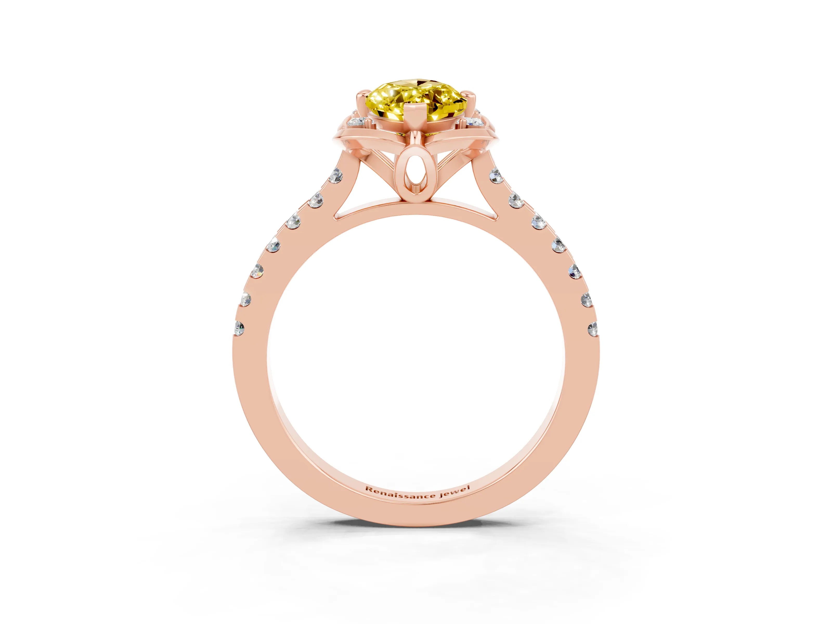 Rose gold Marquise Cut Yellow Sapphire Ring with Pavé Band and Floral Prong Setting_3