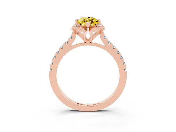 Rose gold Marquise Cut Yellow Sapphire Ring with Pavé Band and Floral Prong Setting