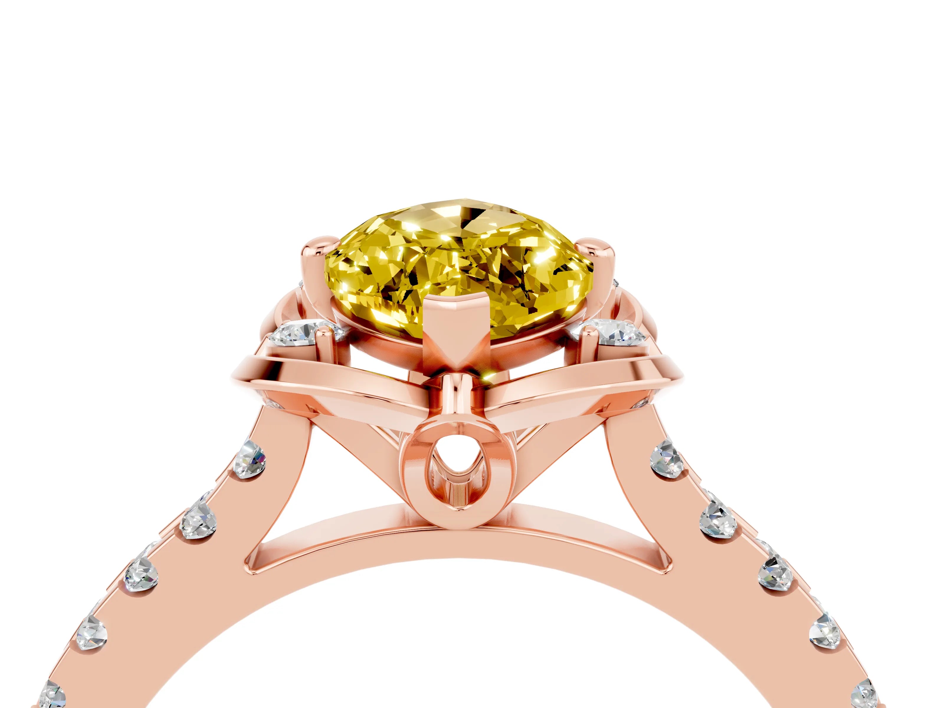 Rose gold Marquise Cut Yellow Sapphire Ring with Pavé Band and Floral Prong Setting_4