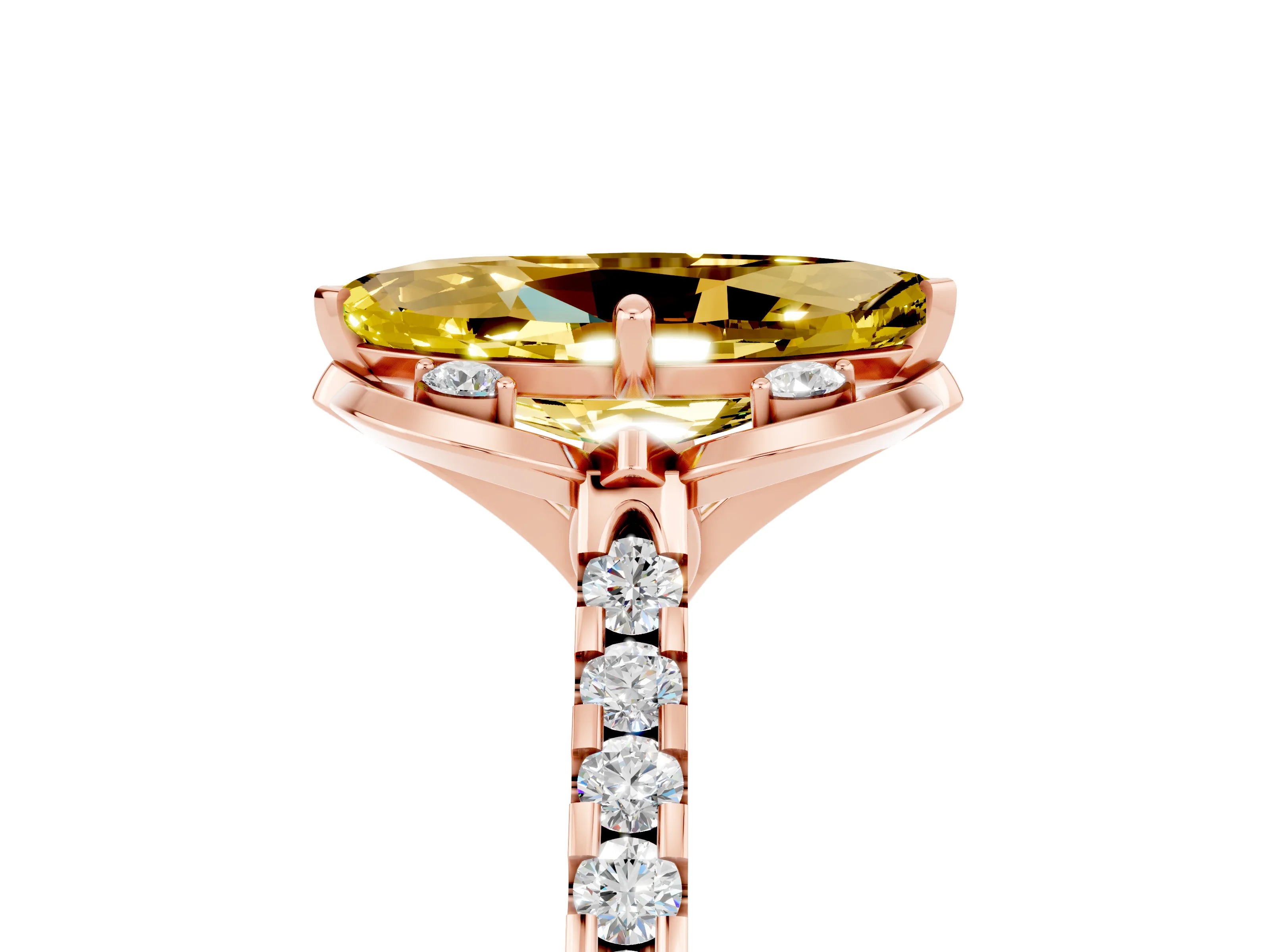 Rose gold Marquise Cut Yellow Sapphire Ring with Pavé Band and Floral Prong Setting_5