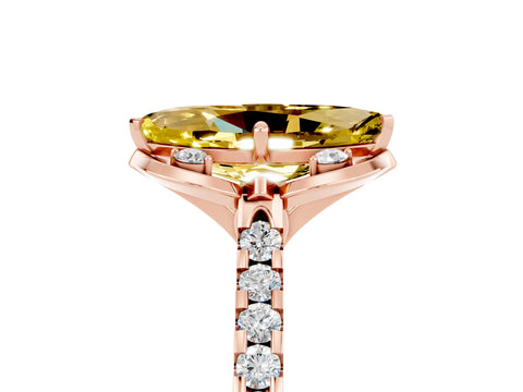 Rose gold Marquise Cut Yellow Sapphire Ring with Pavé Band and Floral Prong Setting_5