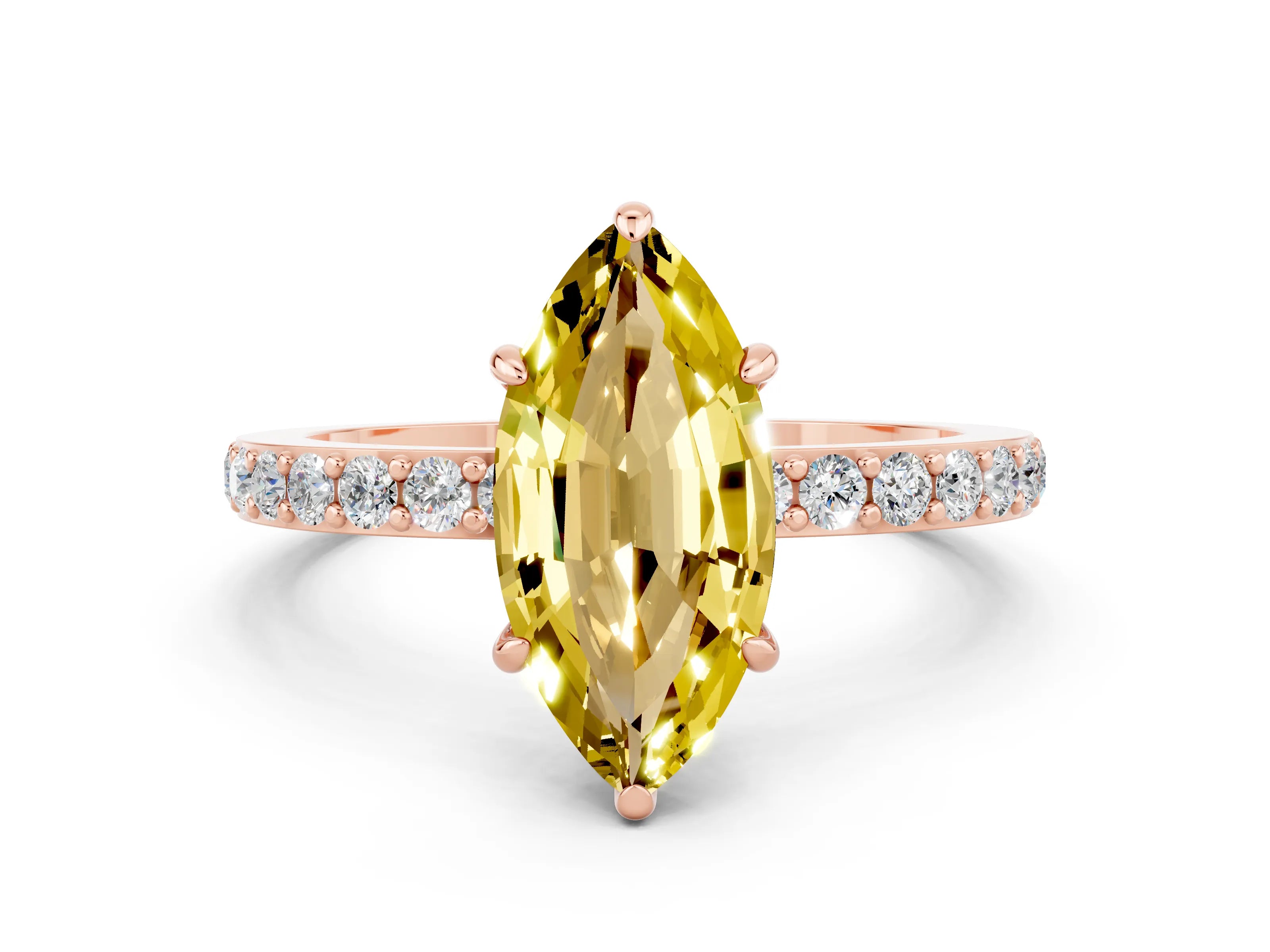 Rose gold Marquise Cut Yellow Sapphire Ring with Pavé Band and Four-Prong Setting_24