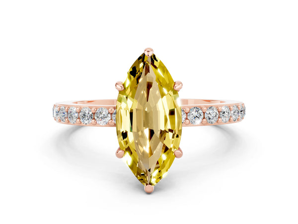 Rose gold Marquise Cut Yellow Sapphire Pavé Engagement Ring with Round  Accents and Prong Setting