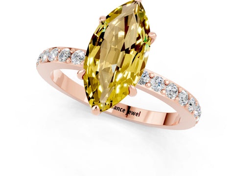 Rose gold Marquise Cut Yellow Sapphire Ring with Pavé Band and Four-Prong Setting_25