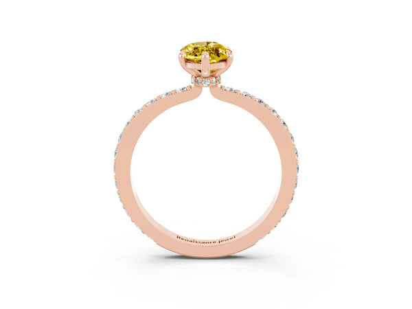 Rose gold Marquise Cut Yellow Sapphire Pavé Engagement Ring with Round  Accents and Prong Setting