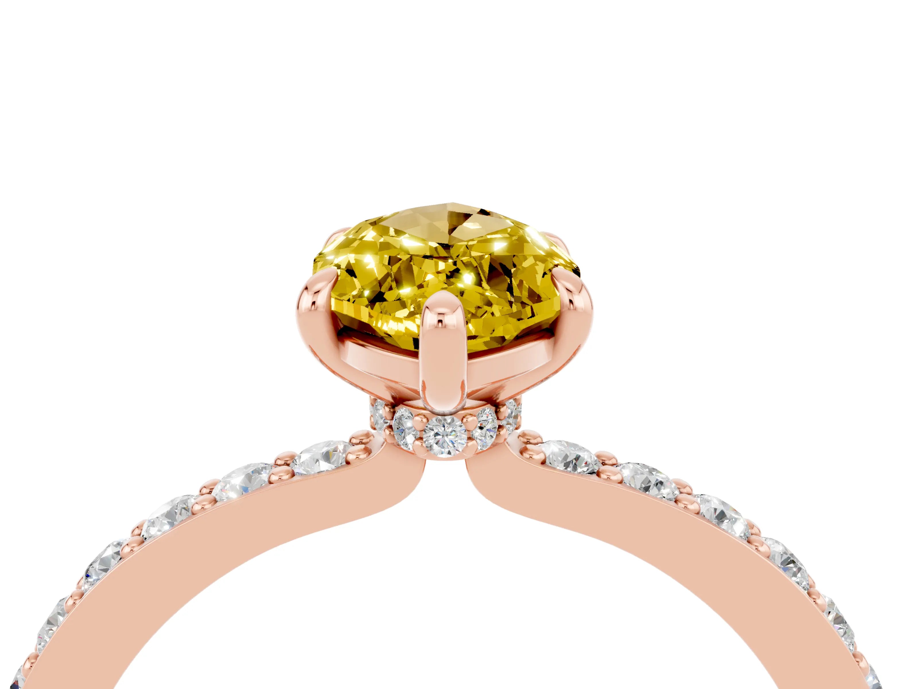 Rose gold Marquise Cut Yellow Sapphire Ring with Pavé Band and Four-Prong Setting_28